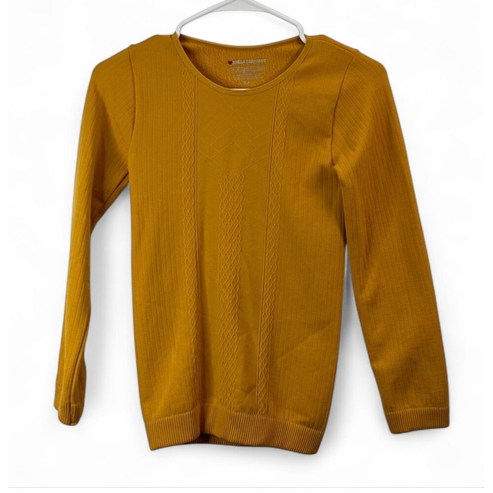 Bella Seamless Mustard Yellow Long Sleeve Textured Knit Womens Sweater